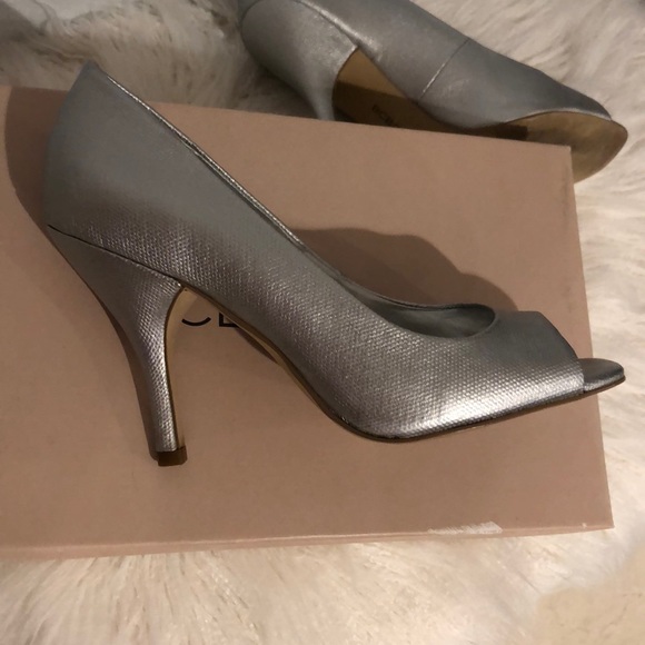 BCBGeneration Ariel Silver Peep Toe Heels - Picture 3 of 3